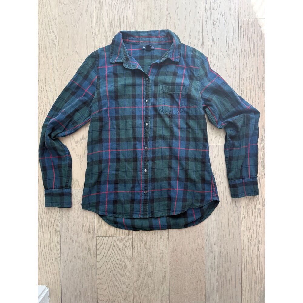 Gap Boyfriend Fit Flannel Shirt XS Blue Teal Plaid 100% Cotton